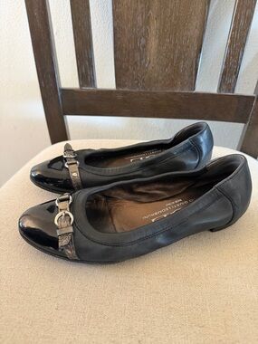 AGL Women’s Leather Cap Toe Buckle Slip On Flats Black Size 6.5 (36.5)